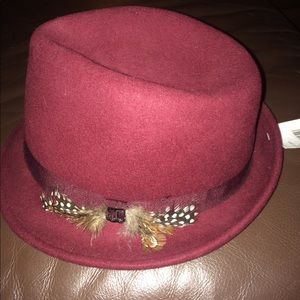 John Callahan burgundy wool fedora hat NWT